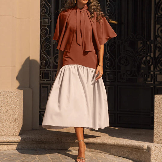 Damen Freizeitkleid mit voluminösem Überwurf und elegantem Taillenband EB