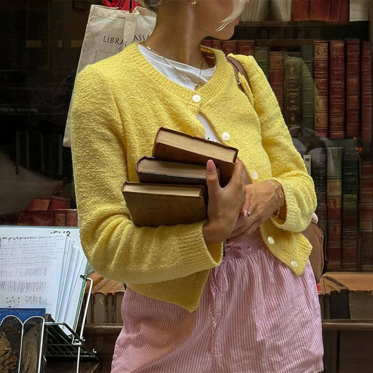 Damen nan kurze Bouclé-Cardigan im Vintage-Stil mit Perlmuttknopfleiste und kastiger Passform EB