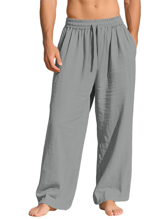 Herren nan leichte Leinen-Loungehose mit elastischem Bund und Seitentaschen EB