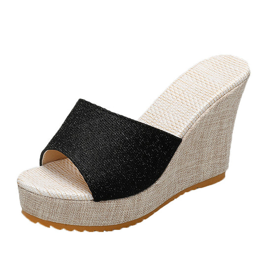 Damen Wedge-Pantoletten mit eleganter Glitzerapplikation EB