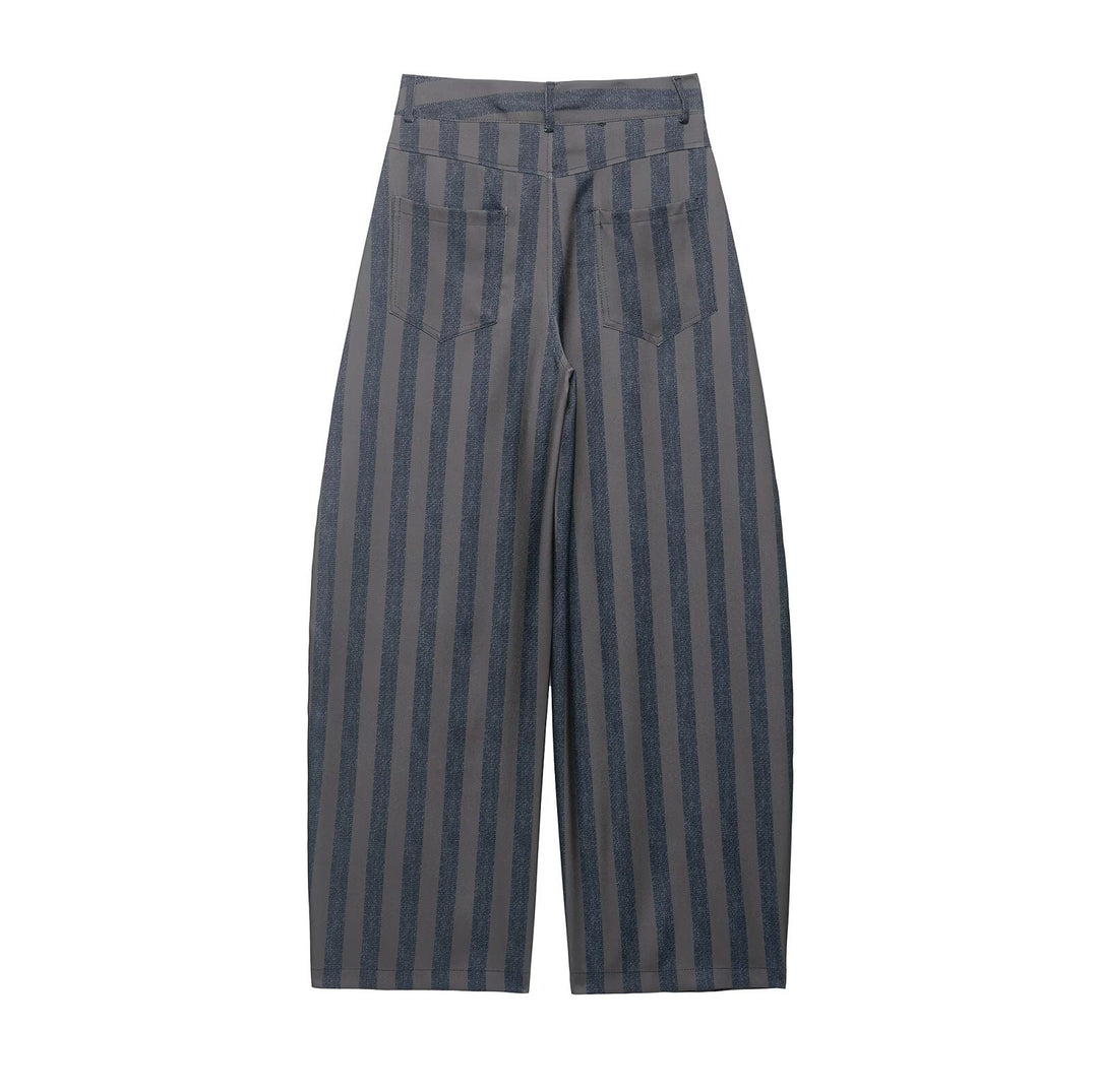 Damen weite High-Waist-Hose mit stilvollem Streifenmuster EB