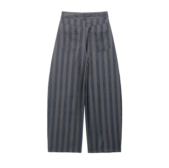 Damen weite High-Waist-Hose mit stilvollem Streifenmuster EB