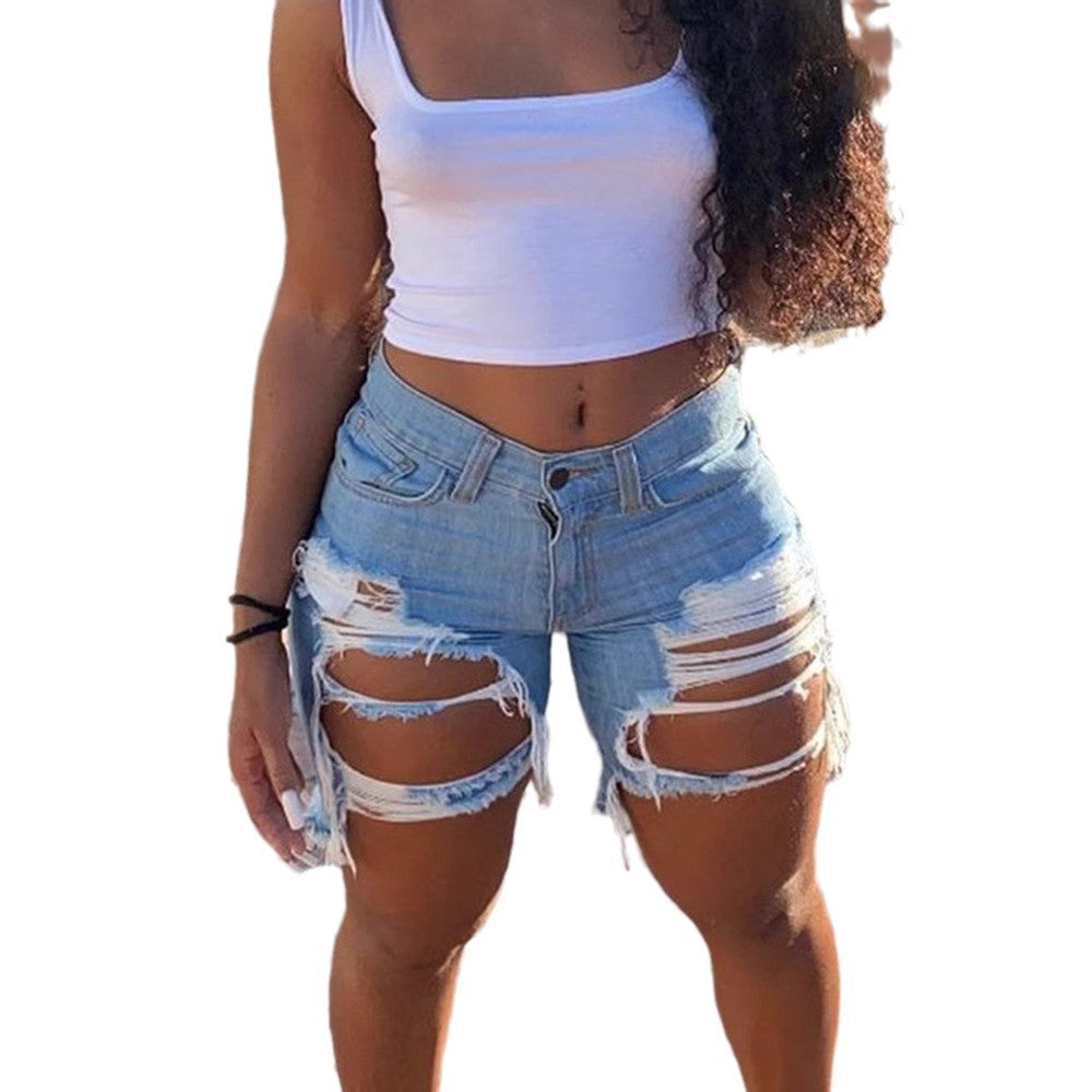 Damen Jeans-Shorts mit modischen Destroyed-Details und fransigen Säumen EB