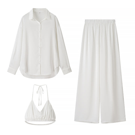 Damen Set aus eleganter Bluse, bequemen Palazzo-Hosen und modischem Bralette EB