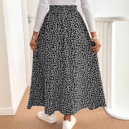 Damen Maxirock mit floralem Muster und seitlichem Schlitz EB
