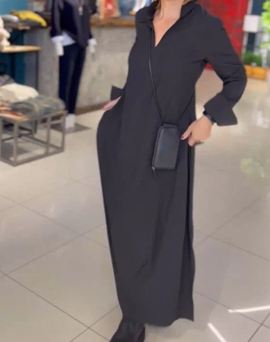 Damen Maxikleid mit praktischen Seitentaschen und modernem Hemdblusenkragen EB