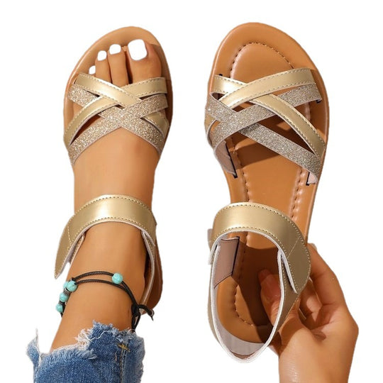 Damen Komfortable und stilechte Riemchen-Sandalen mit verstellbaren Riemen EB