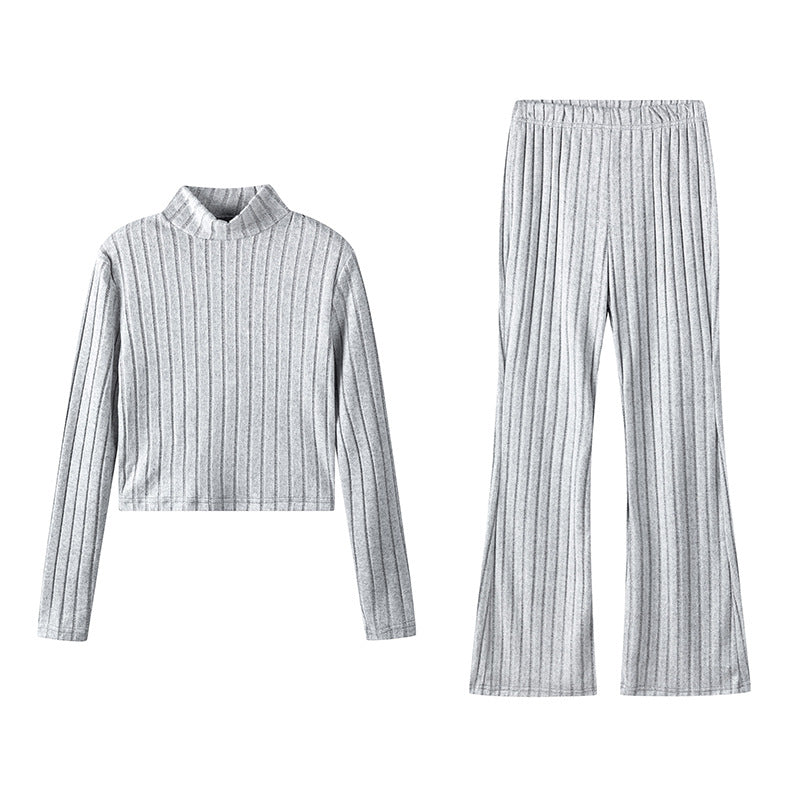 Damen Zweiteiliges Set mit hochgeschlossenem Pullover und ausgestellter Hose EB