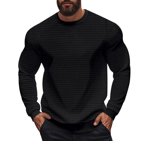 Herren nan strukturiertes Karo-Strick-Sweatshirt mit Rundhalsausschnitt und körperbetonter Athletik-Passform EB
