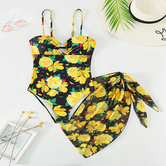 Damen Eleganter Badeanzug mit floralem Überwurf EB