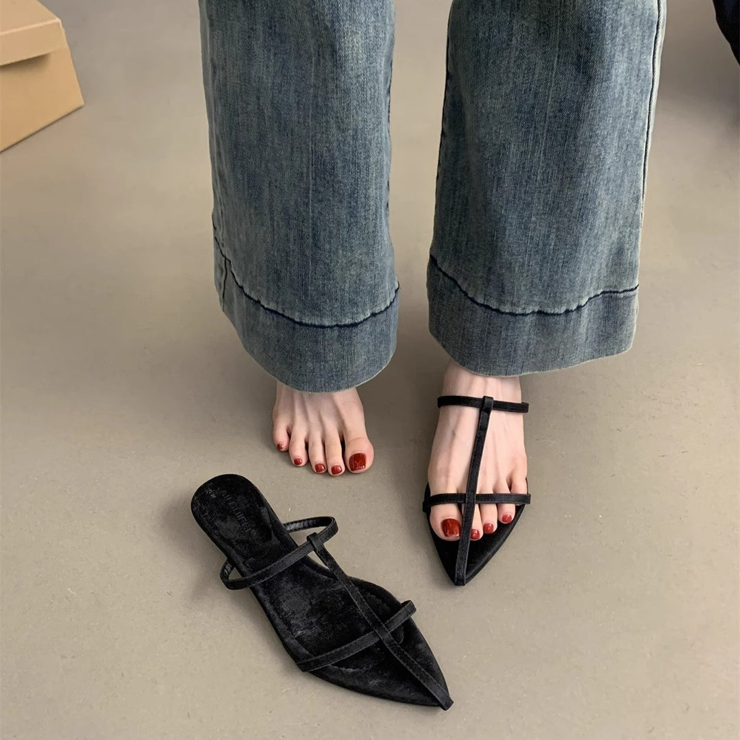 Damen elegante Slipper mit verstellbaren Riemen und spitzem Design EB