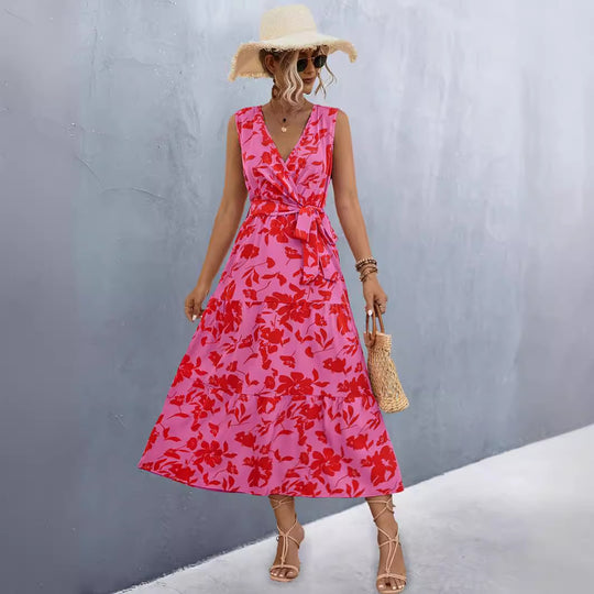 Damen Wickelkleid mit floralem Muster und eleganter Raffung EB