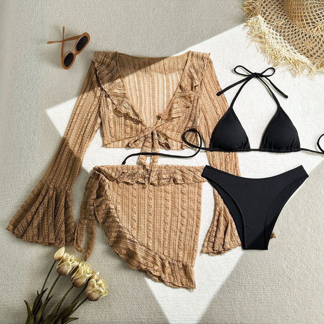 Damen Bikini-Set mit elegantem Wickelrock und verspielten Rüschendetails EB