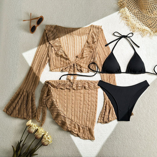 Damen Bikini-Set mit elegantem Wickelrock und verspielten Rüschendetails EB