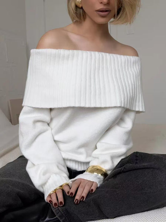 Damen Off-Shoulder Strickpullover mit Rippstruktur EB
