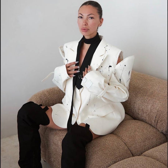 Damen Modischer Oversized-Blazer mit kreativen Akzentmustern EB