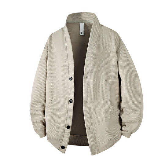 Herren strukturierter Strick-Cardigan-Blouson mit durchgehender Knopfleiste und aufgesetzten Eingrifftaschen EB