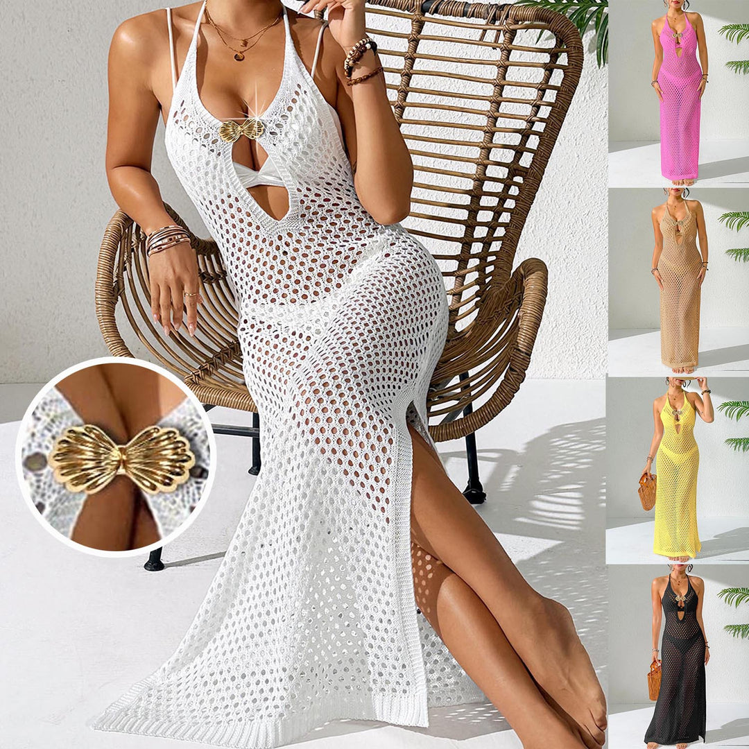 Damen eleganter Cropped-Strandüberwurf aus Netzmaterial EB