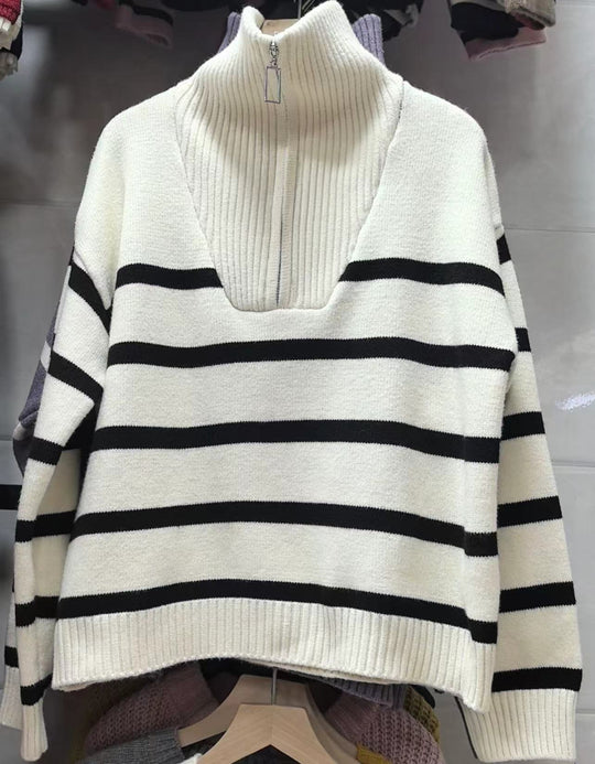 Damen modischer Überwurfpullover mit hohen Kragen und tiefem V-Ausschnitt EB
