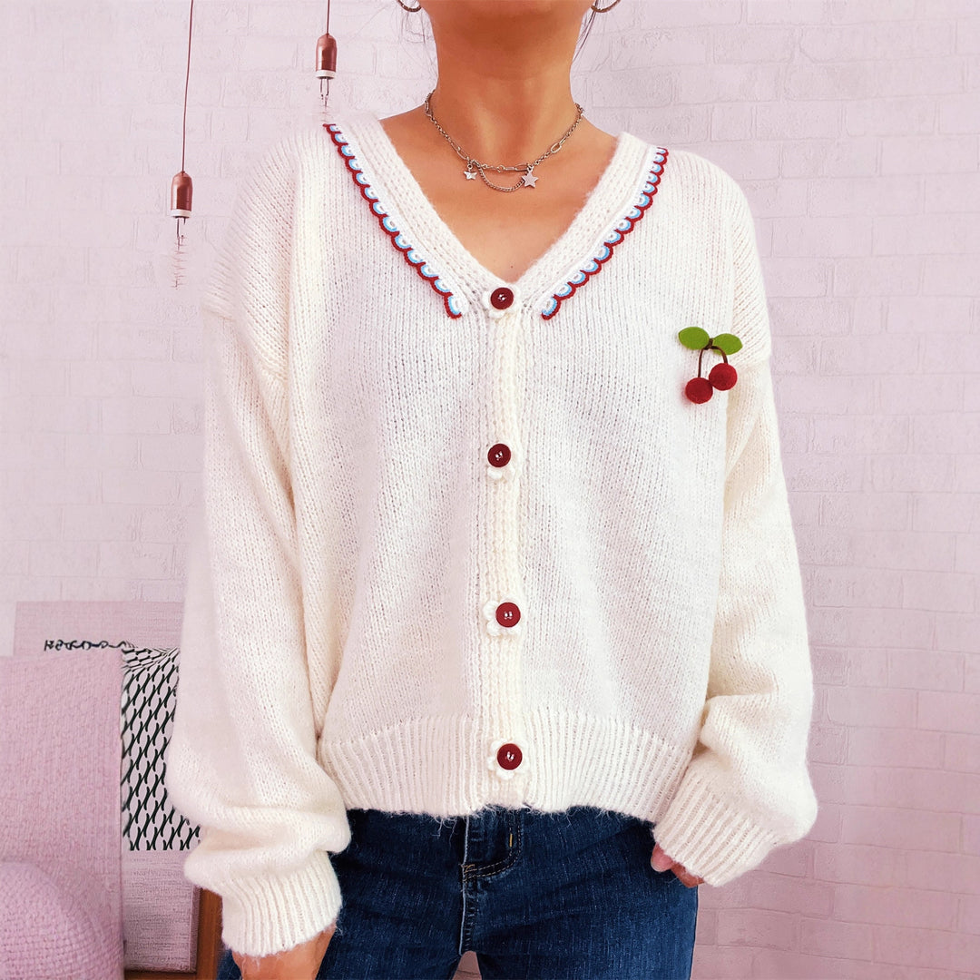Damen verspielte Strickjacke mit buntem Knopfdesign und hohem Komfort EB