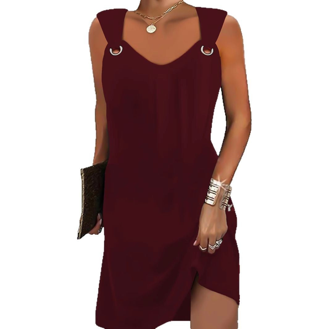 Damen minimalistisch gestaltetes Kleid mit schulterfreien Riemen und seitlichem Schlitz EB