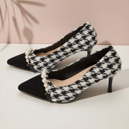 Damen Elegante High-Heel Pumps mit Perlenapplikationen EB