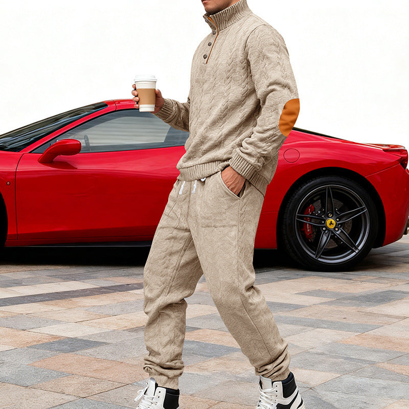 Herren Strick-Jogginganzug mit modischem Kragen und praktischen Taschen EB
