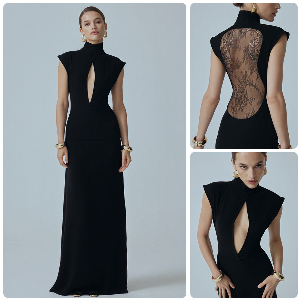 Damen Elegantes Minikleid mit Spitzenbesatz und glamourösen Ärmeln EB