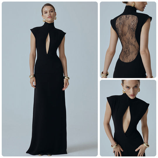 Damen Elegantes Minikleid mit Spitzenbesatz und glamourösen Ärmeln EB