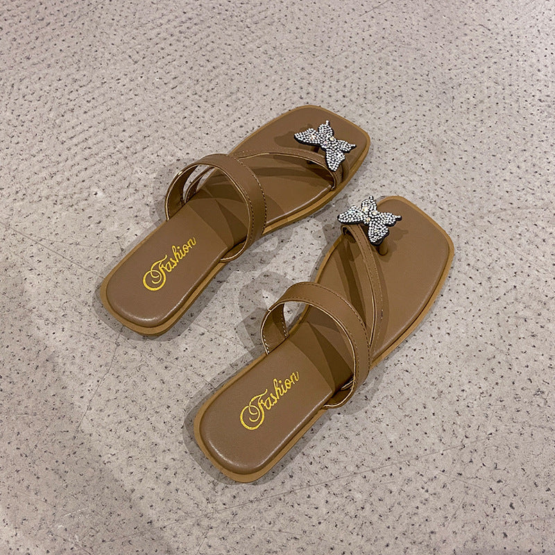 Damen elegante Flip-Flops mit funkelnder Schmetterlingsapplikation EB