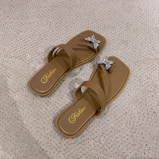 Damen elegante Flip-Flops mit funkelnder Schmetterlingsapplikation EB