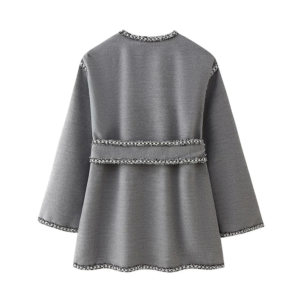 Damen lässiger Cardigan mit praktischen Taschen und eleganter Schnürung EB
