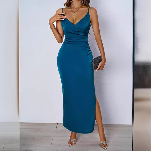 Damen Maxikleid mit schickem Wickel-Design und elegantem Schlitz EB