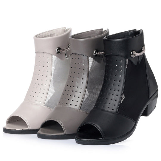 Damen Cut-Out Stiefeletten mit Mesh-Einsatz und dekorativem Schmuckdetail EB