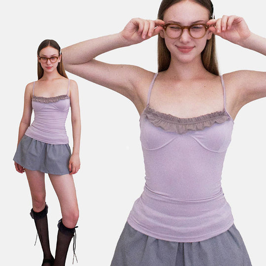 Damen Top mit raffiniertem Rüschensaum und verstellbaren Trägern EB
