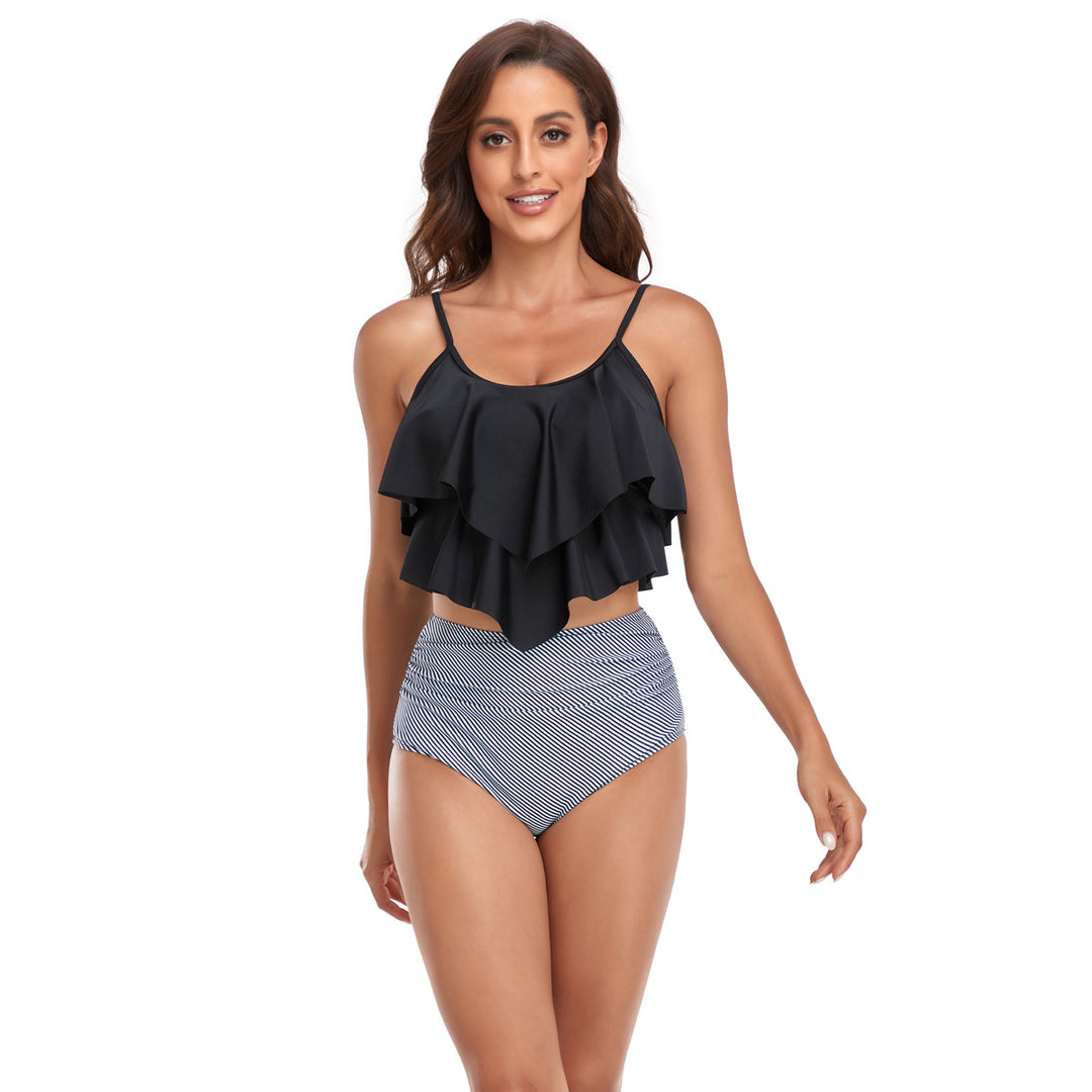 Damen Tankini-Set mit fließendem Rüschendesign und figurbetonter Bikinihose EB