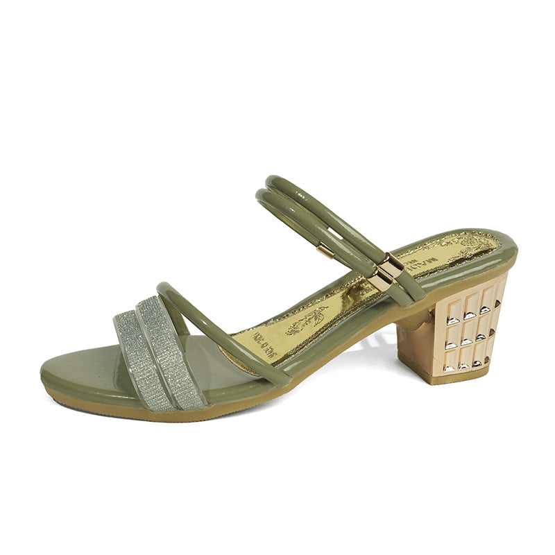 Damen elegantes Sandalen mit glitzernden Riemchen und Blockabsatz EB