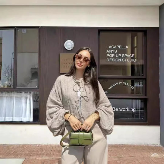 Damen leicht gefütterte Knitjacke mit Kordelzug und weiten Ärmeln EB
