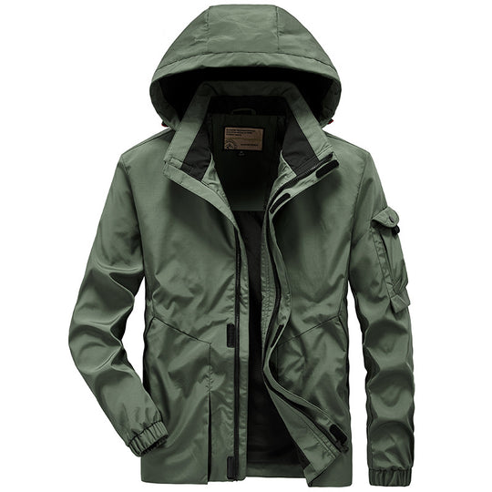 Herren Leichter Wasserabweisender Windbreaker mit Kapuze und Mehrfachtaschen EB