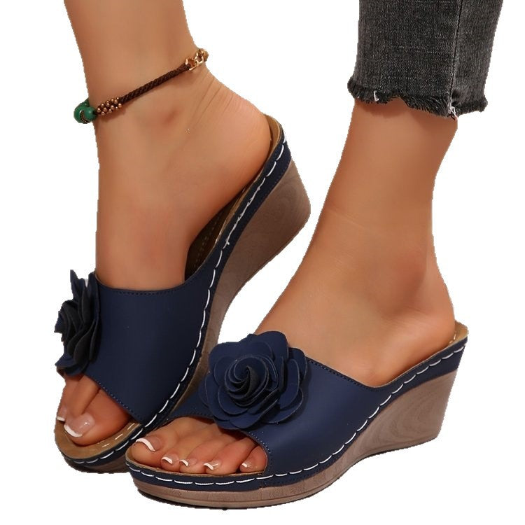 Damen Wedge-Pantoletten mit floralem Dekor und anatomischer Fußbettung EB