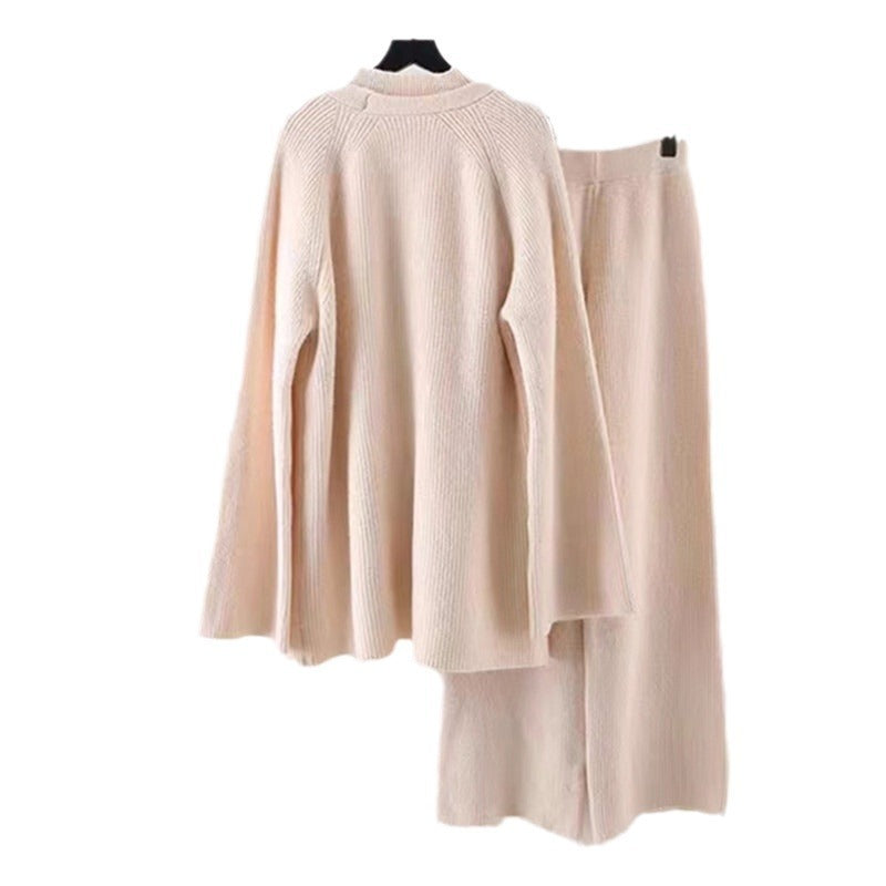 Damen kuscheliges Strickensemble mit weitem Cardigan und bequemen Hosen EB