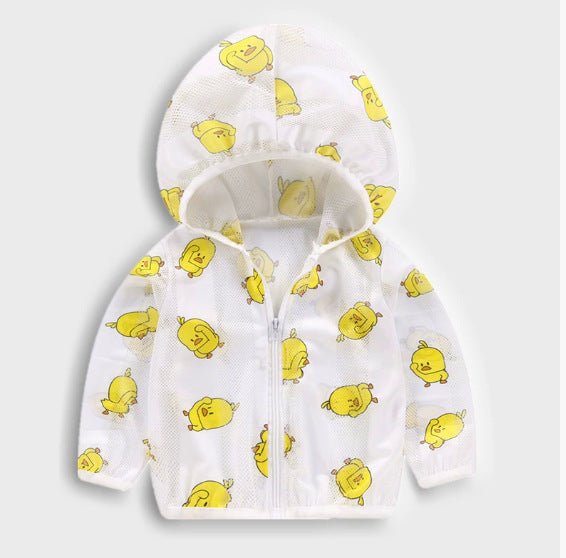 Unisex nan atmungsaktive Netz Kapuzen-Sonnenjacke für Säuglinge mit Reißverschluss und verspieltem Elefantenmotiv EB