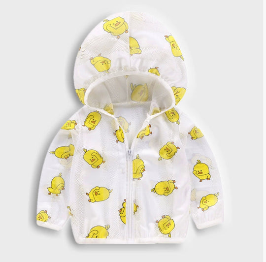 Unisex nan atmungsaktive Netz Kapuzen-Sonnenjacke für Säuglinge mit Reißverschluss und verspieltem Elefantenmotiv EB