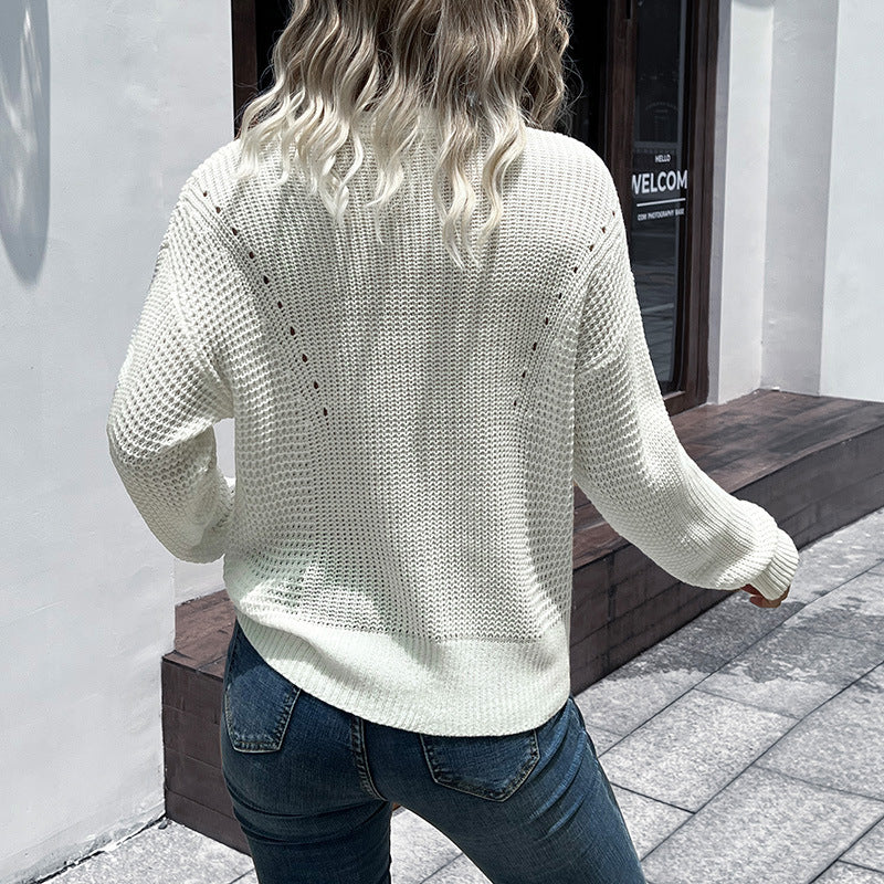 Damen lässiger Strickpullover mit V-Ausschnitt EB