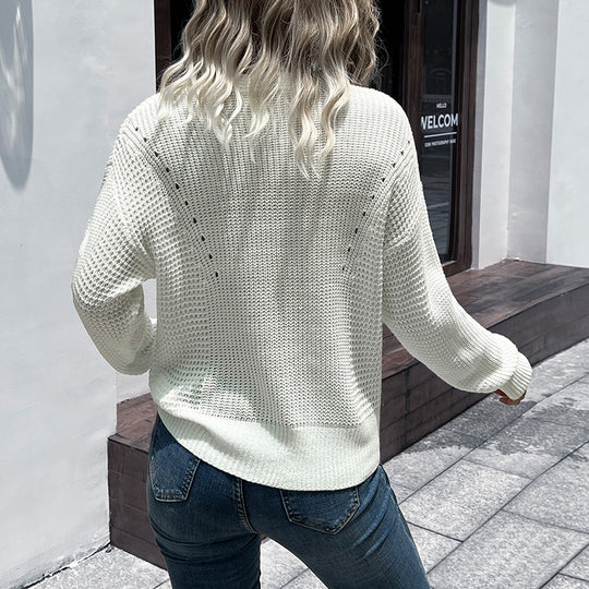 Damen lässiger Strickpullover mit V-Ausschnitt EB