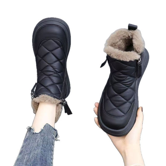 Damen Kuschelige Winterstiefel mit abnehmbarem Kunstfellkragen EB