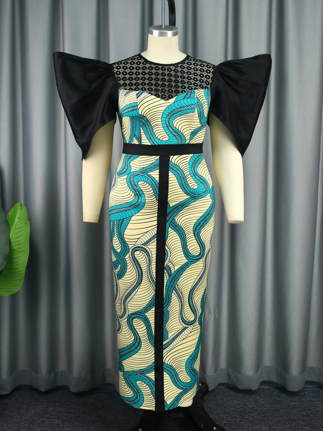 Damen Elegant designendes Maxikleid mit auffälligen Puffärmeln EB