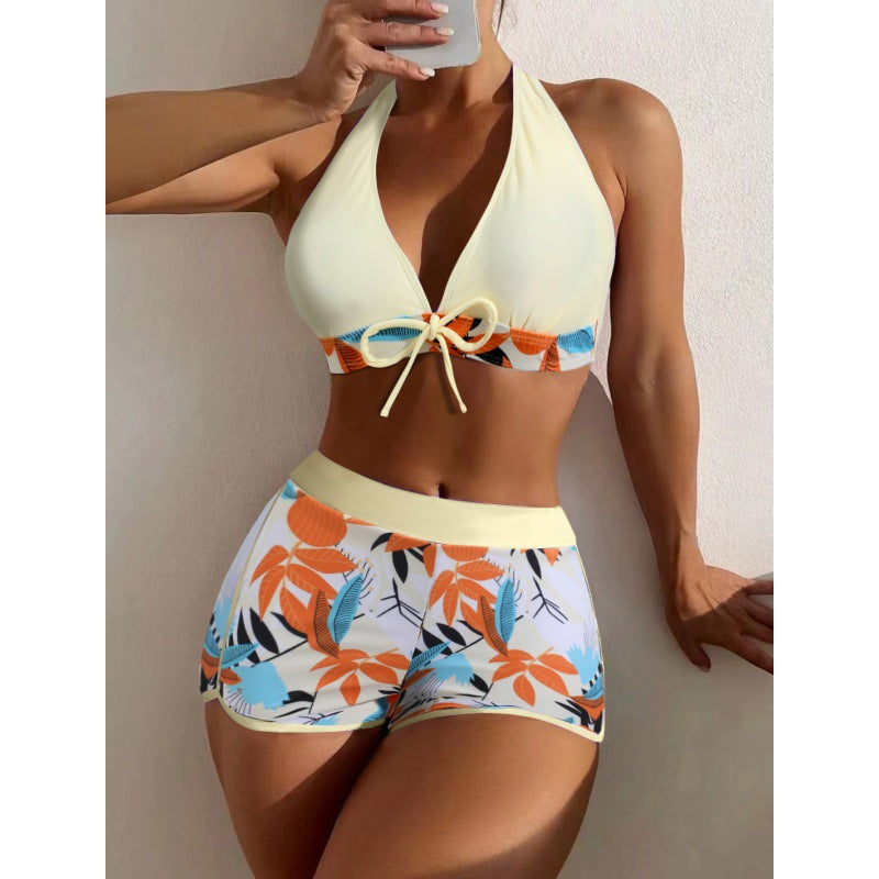 Damen Hochgeschlossen Bikini mit verspieltem Blumenmuster EB
