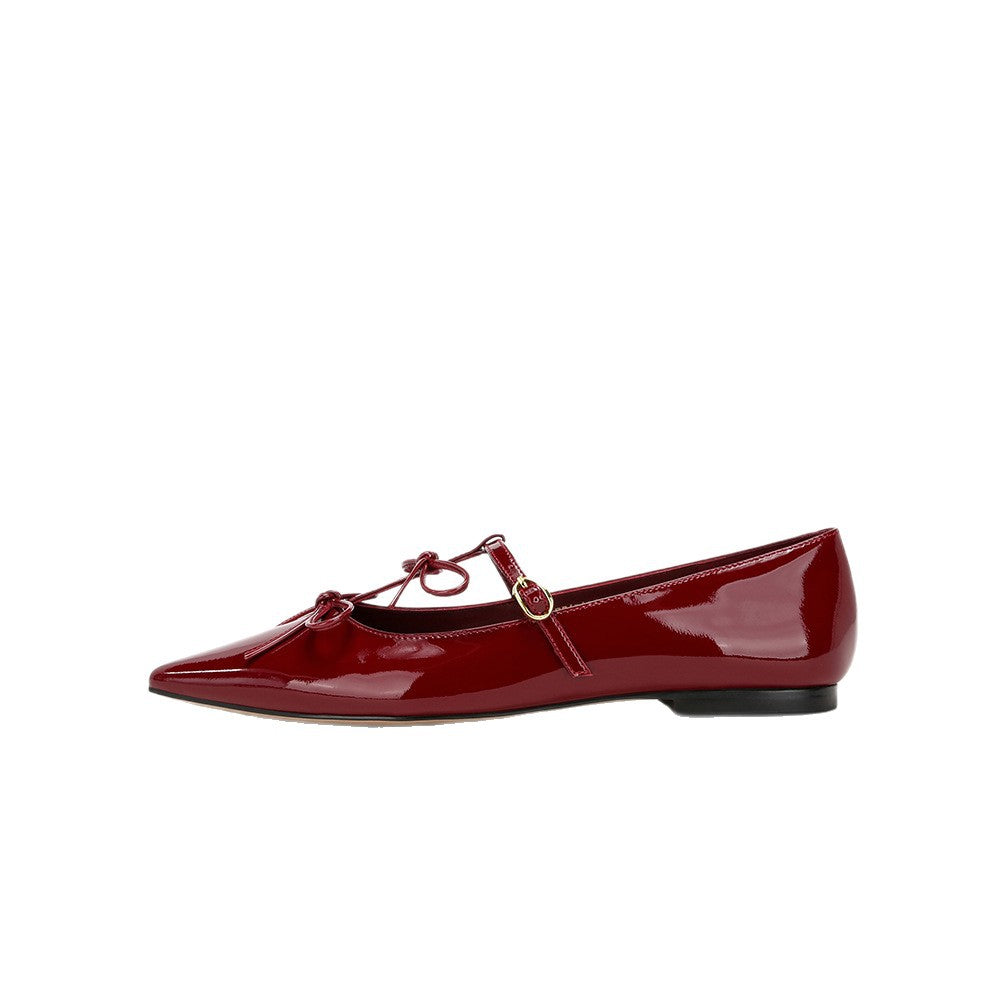 Damen Ballerina-Schuhe mit verspieltem Schleifendetail und eleganter Lackoberfläche EB