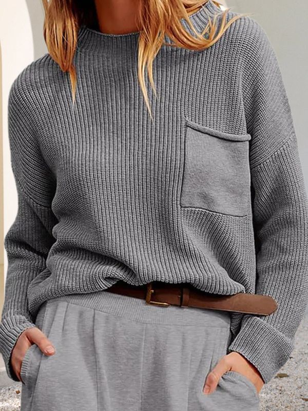 Damen Strickpullover mit weitem Schnitt und praktischer Brusttasche EB